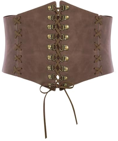 SCARLET DARKNESS Damen Mittelalter Miedergürtel Vintage Dunkelbraunes Korsett Gebunden Stretchgürtel Dunkelbraun Breiter XL