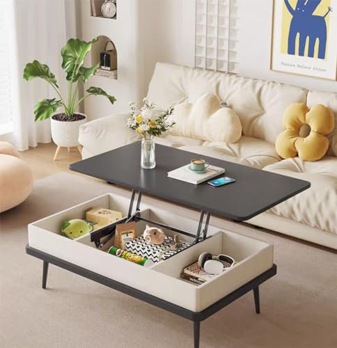 Table basse 3 en 1 avec plateau relevable, table basse convertible en table de salle à manger, table pliante réglable en hauteur, 4 pieds en métal, table rectangulaire moderne (taille : 120 x 60 x 62