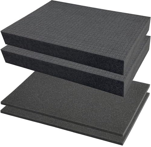 4 PCS Square Foam Cube,2 PCS 40x30x5CM/2 PCS 40x30x1CM Foam Insert for Board Game Box Cases,Black Cushion Pick and Pluck Foam Inserts for Tools and Camera Cases