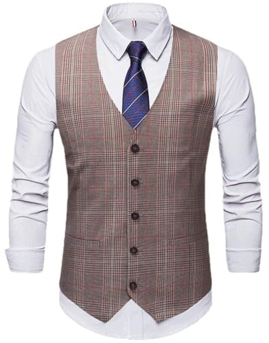 YSTHPED Spring and Autumn Single Breasted Suit Vest Men's Plaid Vest(Picture color,L)