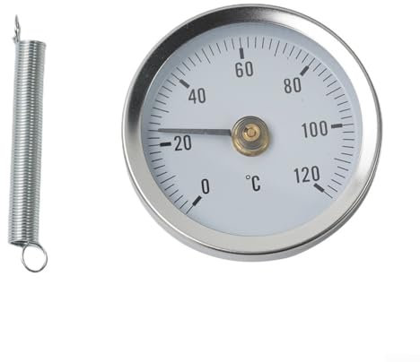 Clip on Pipe Thermometer, 0-120℃ Stainless Steel Clamp-on Tube Thermometer, On Tube Heating Spring 63mm, Clear Dial Display, Easy Installation