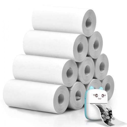 Rapidbok 10 Rollos de Rollos Térmicos, Papel de Impresora Térmica Blanca, Papel de Impresión de Recarga Para Mini Impresora Fotográfica MóVil (55 X 25 mm)