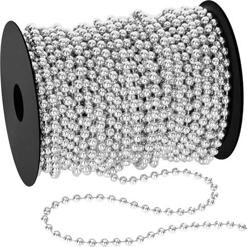 KAHEIGN 20M Christmas Bead Garland, 8mm Plastic Beads Chain Artificial Pearls Strands Xmas Bead Garland Roll for Christmas Tree Holiday Wedding DIY Decoration Supplies (Silver)