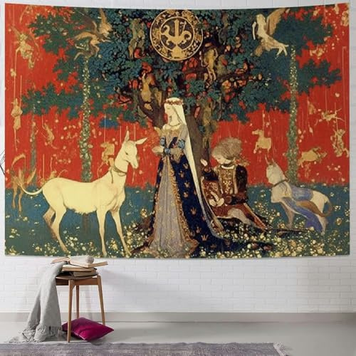 Wandteppich Mittelalterliche Dame Europäische Königliche Dame Und Einhorn Langlebig Tapisserie Neuheit Wandtuch Für Apartment Schlafsaal Zimmer S