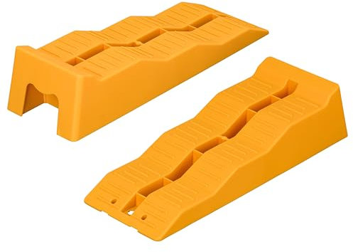 Auffahrkeile 2er Set Rampen Stufenkeile Ausgleichskeile für Wohnwagen Wohnmobil Caravan Anhänger XL 57x20cm bis 5000 kg gelb Keile für jeden Untergrund