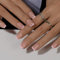 KQueenest French Tip False Nails with Glue, Light Pink Press on Nails Short Square, Natural Nude Full Cover Short Fake Nails Press ons, Reusable Soft Gel Stick on Nail for Women, 30 Pcs