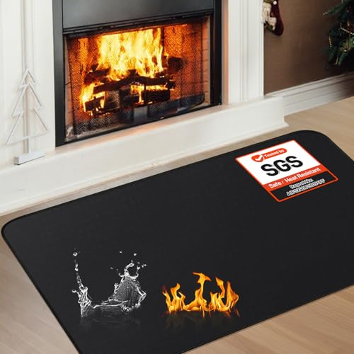 Feuerfester Kaminteppich für den Schutz zu Hause, 120 x 90 x 0,2 cm, Schwarz | Feuerfester Kaminteppich für Kamin, Fiberglas-Kaminmatte schützt Böden und Teppiche vor Glut, leicht zu reinigen