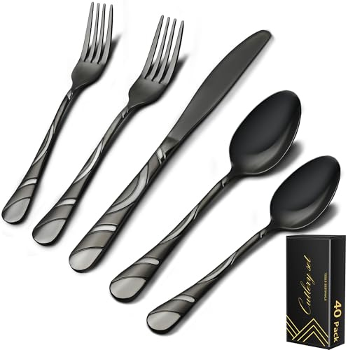 Black Silverware Set for 8, 40-Piece, 18/0 Stainless Steel