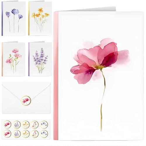 Zimocepuz Blankokarten Und Umschläge,20 Elegante Blanko Grußkarten Und Umschläge,5 Verschiedene Blumenmuster,15 Cm X 10 Cm,Briefpapier Set Für Alle Anlässe