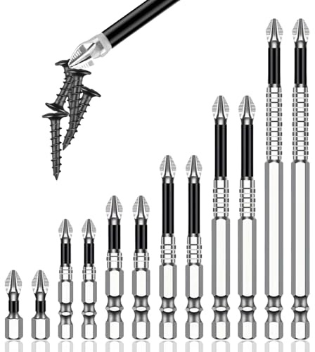 12PCS High Magnetic Screwdriver Drill Bit Set, 25-150mm Anti-Slip Impact Bits Kit Precision Magnetic Driver Bits Strong Magnetize Screw Bit for Electric Drilling