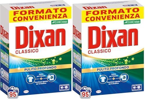 Dixan Classico Pulito Profondo, Detersivo Lavatrice polvere per eliminare le macchie ostinate, formato da 95 lavaggi (Confezione da 2)