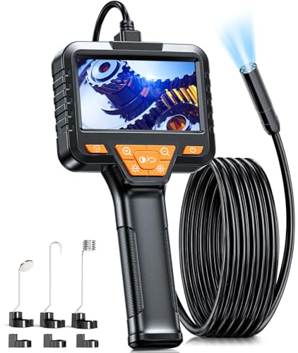 Endoskopkamera mit Licht, SKYBASIC Industrie Endoskop, 4.3-Zoll-IPS- Bildschirm Inspektionskamera,IP67 Wasserdichtes,1080P HD Rohrkamera mit 8 Einstellbaren LEDs -16.5FT/5M Halbstarres Kabel