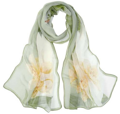DAMILY Schal Damen Chiffon Tuch Seidenschal mit Muster leichter Vintage Sommer Musselin Halstuch Herbst Kopftuch bandana stola(Grün)