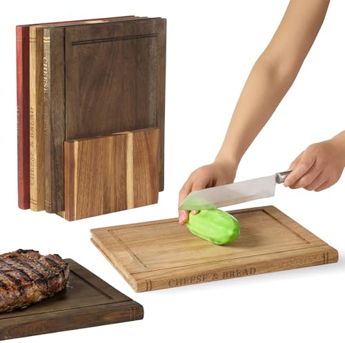AODANC Book Cutting Board Set, Cutting Boards That Look Like Books, Wooden Cutting Board Sets for Kitchens