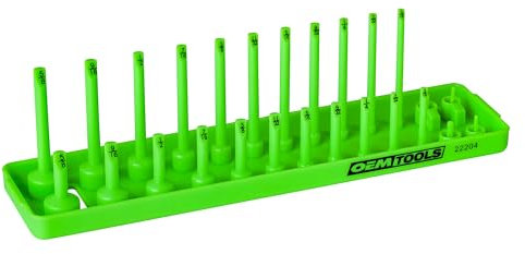 OEMTOOLS 22204 1/4 Drive SAE Socket Tray | Holds 26 Sockets, Both Deep and Shallow | Magnetized Tool Box Organizer | Rugged PVC | Green