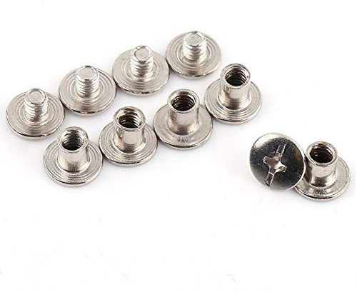 Hilitand 100 pcs/Set Leather Rivets, Leather Rivets Double Cap Rivets, Nickel Binding Chicago Screws Nail Rivets Brass Photo Album Leather Craft M5x6mm