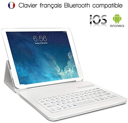 KARYLAX Seluxion – Funda Universal con Teclado francés AZERTY Integrado Bluetooth para Tablet táctil de 10,1 [Samsung, Apple, ASUS, Amazon, Acer, Logicom, Polaroid, etc. Blanco Yuntab K107 10.1
