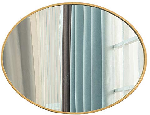 Oversize-Zierspiegel Gold Metall gerahmt Ovaler hängender Spiegel Abgeschrägter HD Kosmetikspiegel Nordische Eisenkunst für Badezimmer Schlafzimmer (60 x 40 cm)