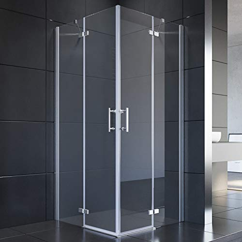 SONNI Duschkabine Scharniertür Eckeinstieg Duschabtrennung mit Hantestange ohne Rahmen 80x80x195cm