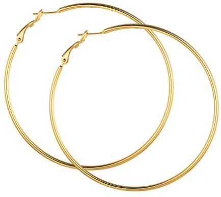 PROSTEEL Damen 18k vergoldet Creolen 70mm Groß Ring Kreis Ohrringe Simpel Stil Huggie Hoop Klappcreolen Ohrschmuck Accessoire für Frauen Mädchen