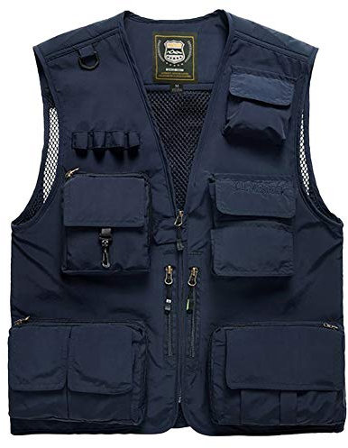 AIEOE Arbeitsweste Herren Sommer Atmungsaktiv Anglerweste Outdoor Weste Safari Weste mit Vielen Taschen Dunkelblau Asien 7XL/ EU 64