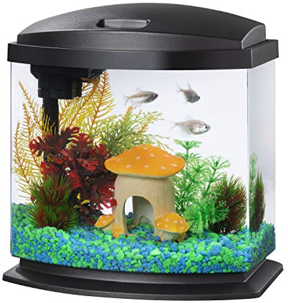 Aqueon LED MiniBow Small Aquarium Fish Tank Kit with SmartClean Technology, Small Fish Tank, Black, 2.5 Gallon