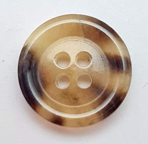 LÜNA 5121 Echt Horn Knopf beige meliert, 15mm, 24 Stück