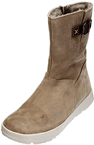THINK! Damen COMODA, nachhaltige, wasserdichte, Lammfell Schneestiefel, 4000 Taupe/Kombi, 38 EU