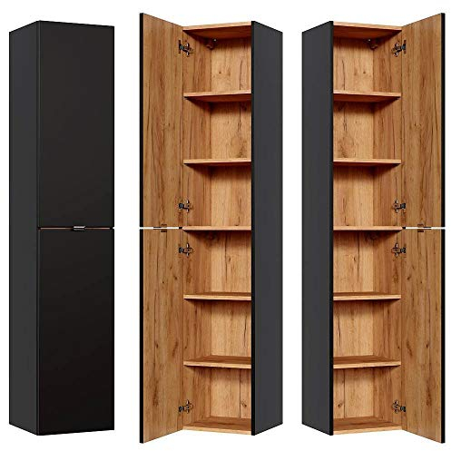 Lomadox Badezimmer Hochschrank in seidenmatt anthrazit B/H/T ca. 35/170/33cm