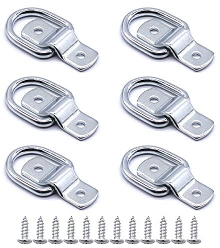 6 Pack D Ring Tie Downs, Stainless Steel Heavy Duty Lashing Rings with 6 Mounting Brackets 12 Screws, for Loads on Boats Camping Equipment Car Trailer