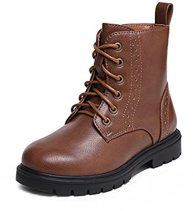 DREAM PAIRS Kids Stivaletti Stringati per Bambina Stivali da Combattimento da Equitazione per Ragazze a metà Polpaccio,Size 31,Marrone/Pu,KBO211