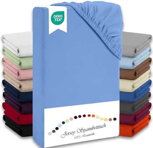 Julido Spannbettlaken 100x200 cm (Blau) – Jersey Betttuch aus 100% Baumwolle, Oeko-Tex Standard 100, Hautfreundlich, Atmungsaktiv & Für Allergiker Geeignet, Matratzenhöhe Bis 30 cm