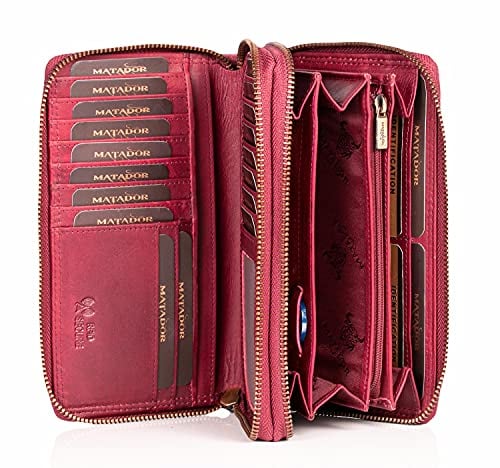 MATADOR Geldbeutel Damen Rosa #Madrid mit Edle Geschenk Box, Eleganter Leder Portemonnaie mit RFID Schutz, Luxus Rosa Geschenk mit Viele Kartenfächer