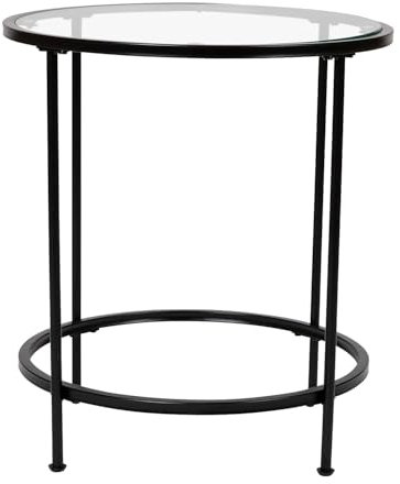 Flash Furniture Astoria Collection runder Beistelltisch – moderner Beistelltisch aus Klarglas – mattgoldener Rahmen