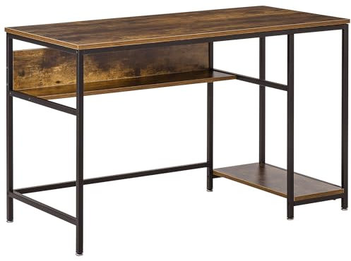 HOMCOM Computer Desk with Storage, 120 x 60cm Home Office Desk with 2 Shelves and Steel Frame, Writing Table for Living Room, Study, Rustic Brown