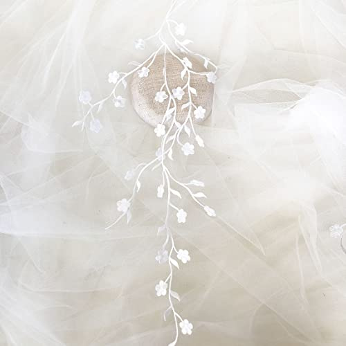 Selene Iron on Applique Embellishment Flower Leaf Vines Embroidery Applique Patch Plum Blossom Flower Patch for Garment Apparel Dresses 2 Pieces (Off White)