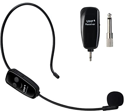 PELLOR Microphone sans Fil 2 en 1 Micro Serre Tete sans Fil avec Convertisseur de 3.5mm & 6.5mm UHF Wireless Transmission 50M pour Guide Touristique Enseignement Discours