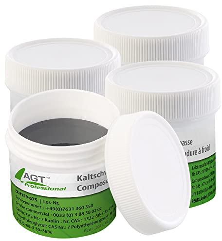 AGT Professional Flüssigmetall Auto: 4er-Set Metall-Kaltschweißmasse, hitzebeständig bis 1.300 °C, 400 g (Kaltschweiß, Kaltschweißmasse Auspuff, Gusseisen)