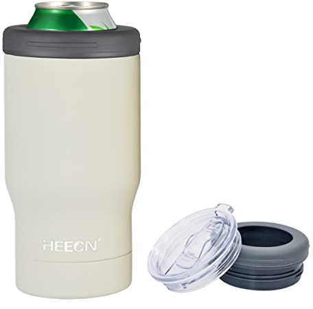 HEECN® Vakuum-Bierkühler - Dosen- und Flaschenhalter - Bierkühlerhülle - Isolierbecher mit Deckel und Flaschenöffner - Thermoskanne 330ml (Weiß)