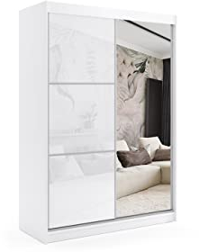 ALTDECOR Kleiderschrank mit Spiegel und Schiebetüren, kugelgelagerte Führungsschienen und Aluminium-Leisten, LED-Beleuchtung (weiß + 16 Farben) und Fernbedienung - VIVI - 120 cm Weiß