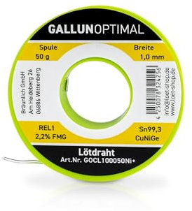 GALLUNOPTIMAL by FELDER Lötdraht Sn100Ni+ für allgemeine Elektronikanwendungen | 1,0mm | 50g Spule | bleifrei mit 2,2% Flussmittel Clear | REL1 | für Elektronik, Elektrotechnik & Leiterplatten