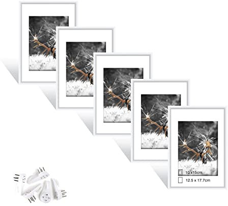 Dmyifan 5er Bilderrahmen 13×18 cm Weiß Set, Fotorahmen mit Plexiglas, Hoch- und quer aufhängbarer Rahmen für Fotos. Portraits | Picture Frame