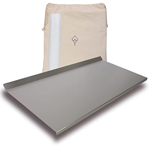 WOOD YOU Spianatoia per Impastare in Acciaio Inox 304, Multiuso, con Tappetino Antiscivolo, Sacca in Cotone Ecologico, con Alzatina Posteriore, 90x46 cm, Made in Italy