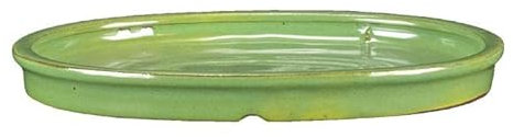Sottovaso per bonsai ovale in gres smaltato verde 23,5x18x1,5 cm - GA3S