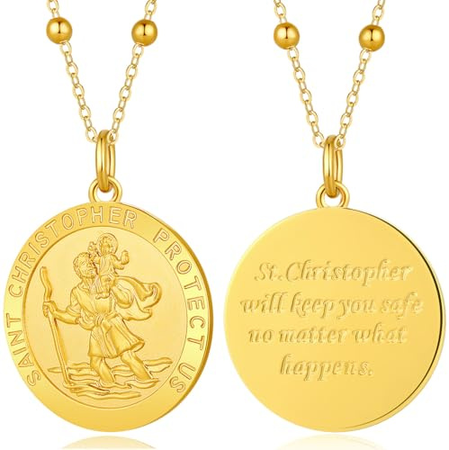 jiamiaoi Heiliger Christophorus Kette Gold St Christopher Halskette St Christopher Medaille Halskette Heiliger Christophorus Kette für Herren Damen