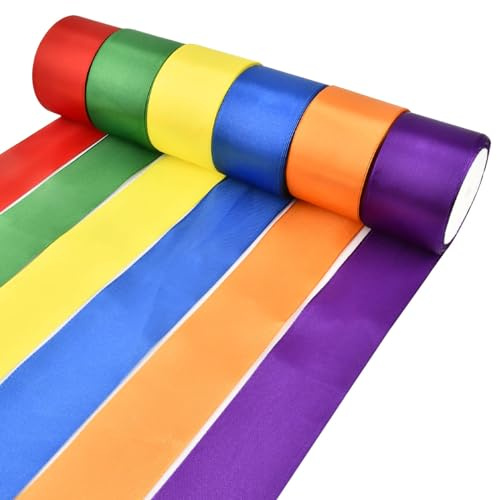 BATINO Regenbogen-Satinband, 60 m, 50 mm breit, Seidensatin, Geschenk, Hochzeit, Haare, DIY, Blumensträuße