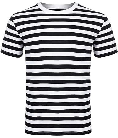 Mens Womens Tshirts Ladies Striped Short Half Sleeves Cotton Top Round Neck Kids Casual Crewneck Summer Wears (Black/White X-Large)