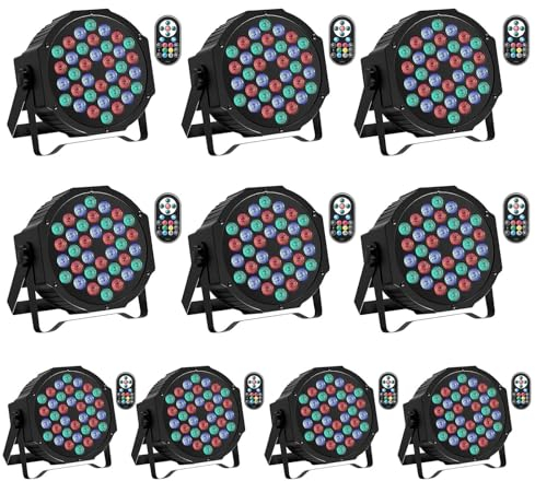 GdjRttk 10PCS RGB LED Par Strahler, 72W Bühnenlicht mit Fernbedienung und DMX 7CH, 36 LED Par Scheinwerfer mit 7 Beleuchtung Modi für Disco Partys Bar Halloween Weihnachten