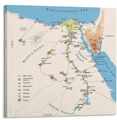HAYZE Landkarte der Länder Ägypten Poster 1 dekoratives Leinwandbild Wand & Kunstposter Gemälde 70 x 70 cm