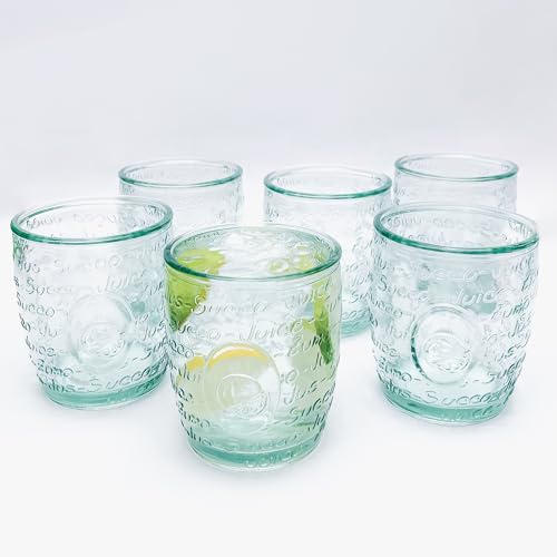 DESIGNED BY VSM Vidrios San Miguel Saftgläser, 383 ml, aus 100 % recyceltem Glas, geprägte Trinkgläser mit orangefarbenem Design, perfekt für Saft, Limonade, Cocktails, hergestellt in Spanien, 6 Stück